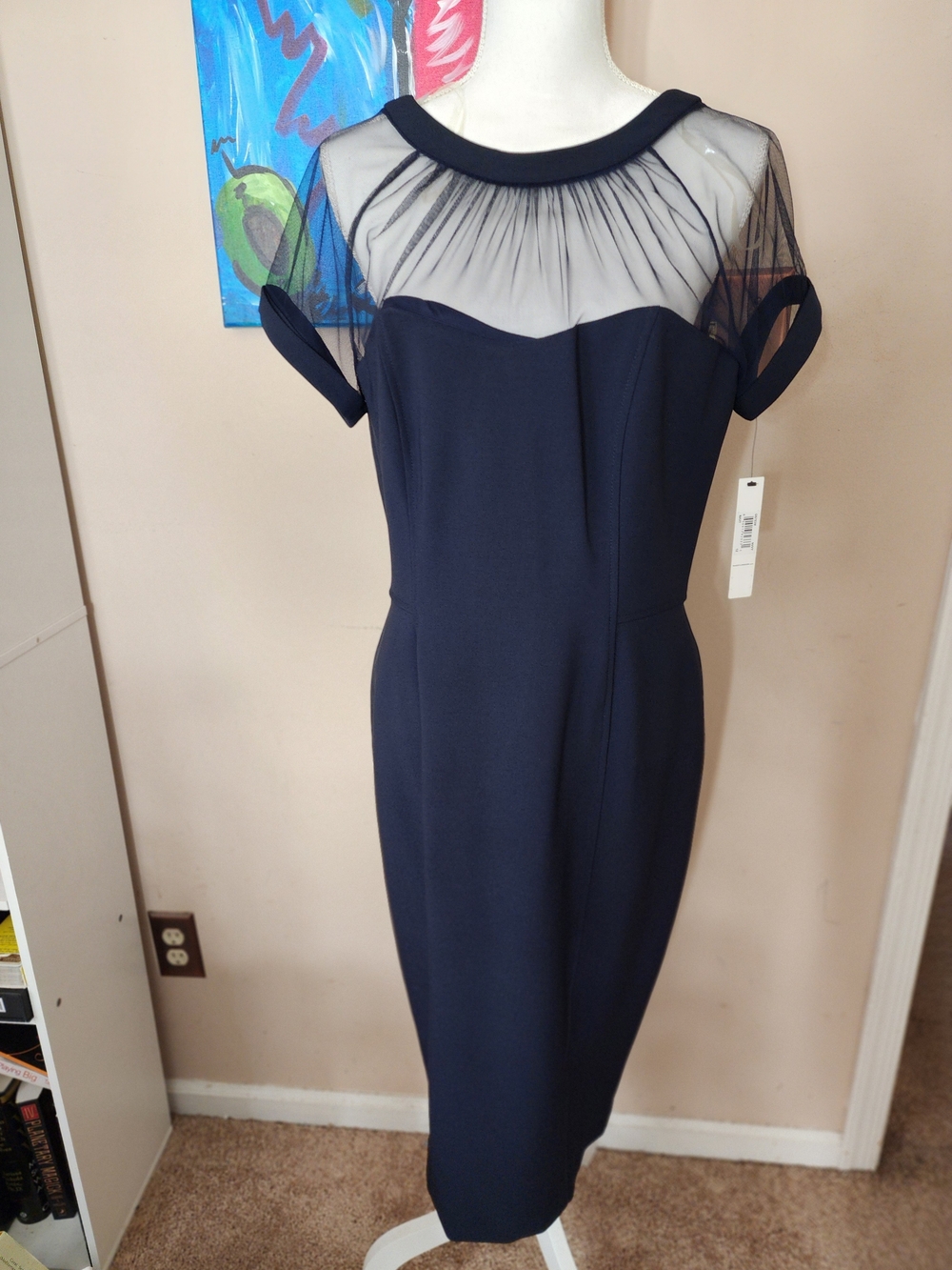 Maggy London Navy Sheath Illusion Dress